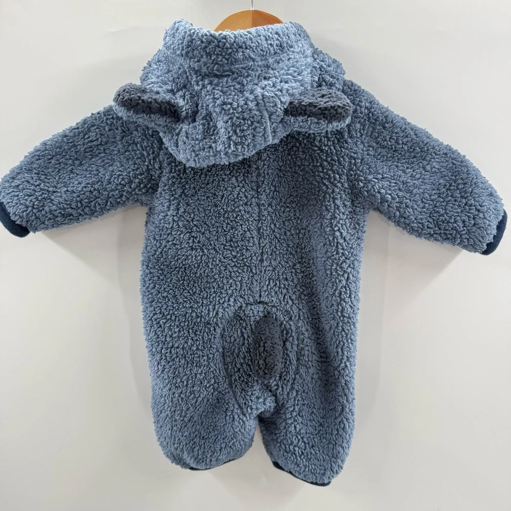 Patagonia Infant Furry Friends Bunting Zip Up Hooded Blue Two Tone Baby Newborn - Picture 3 of 9